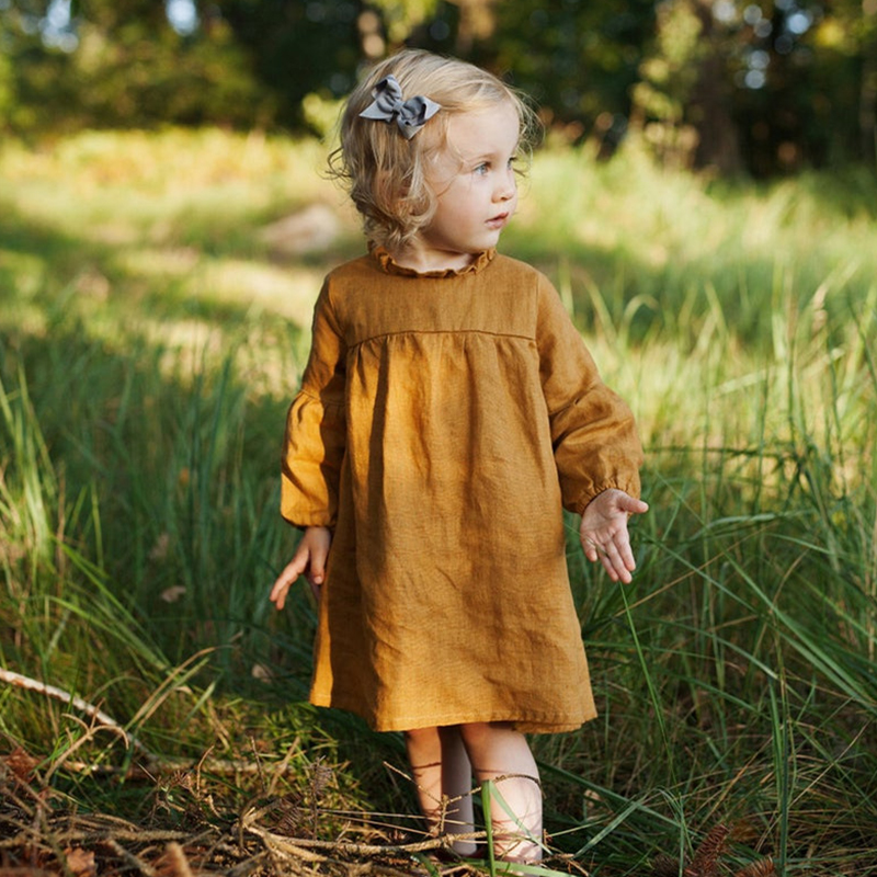 Vestido de lino y algodón transpirable para niños de 2 a 6 años